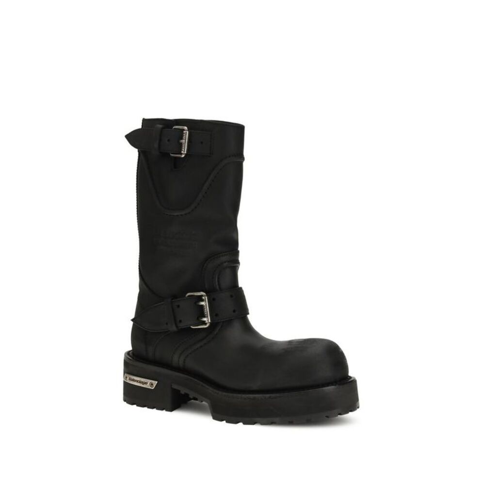 Balenciaga Black Calf Leather Bos Taurus Lace-Up Women's Boots - Picture 2 of 3